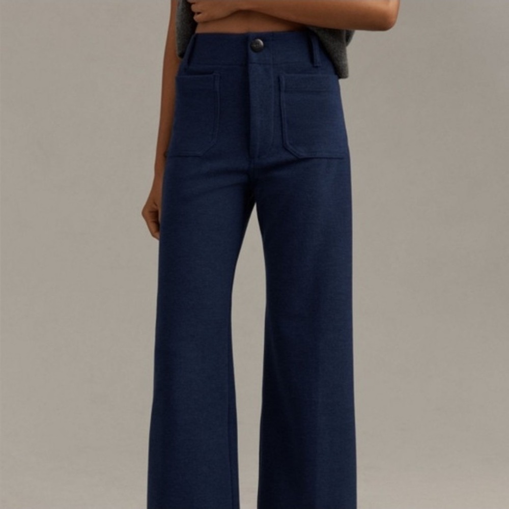 Anthropologie Maeve Colette Cropped Wide Leg Pants Brushed Knit Edition Sz 26
